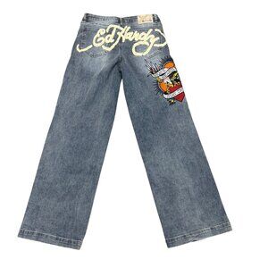 Ed Hardy Denim Jeans Womens Sz 30 Brave Hearts Stay True Embroidered Y2K Tattoo